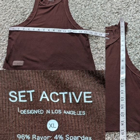 Set Active brown ribbed sleeveless cropped tank top XL - Picture 5 of 6